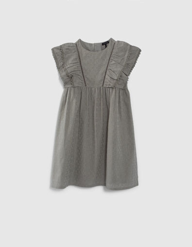 Khaki Mädchenkleid mit Jacquard und Rüschenärmeln - IKKS