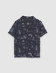 Marineblaues Jungenhemdchen mit Toile-de-Jouy-Print -1