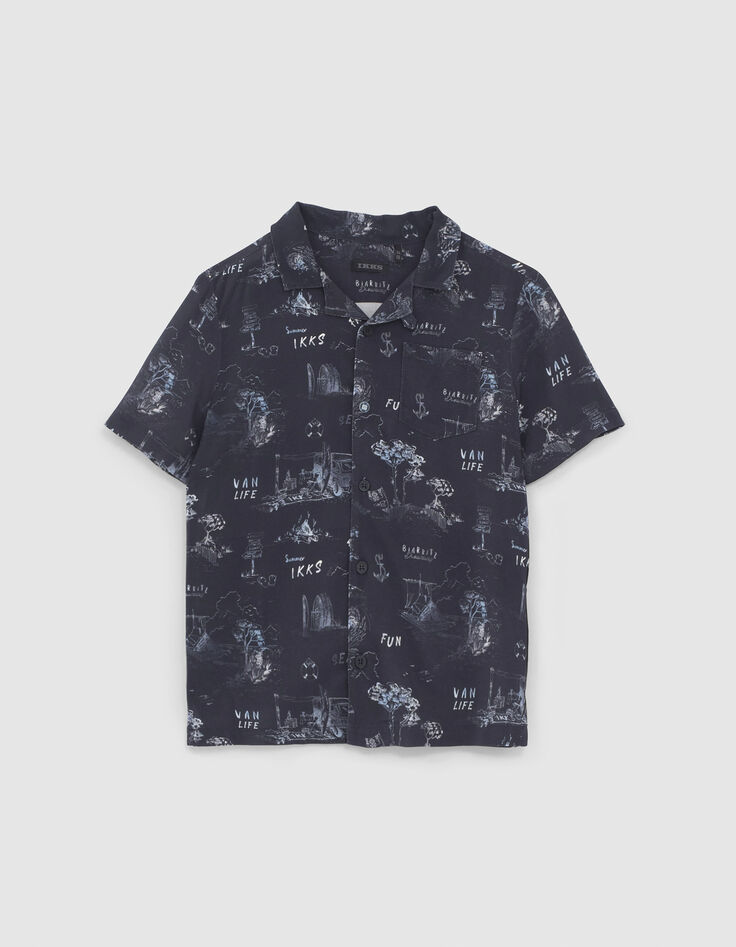 Marineblaues Jungenhemdchen mit Toile-de-Jouy-Print -1