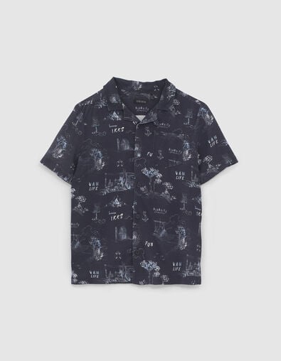 Boys’ navy toile de Jouy organic cotton short shirt - IKKS
