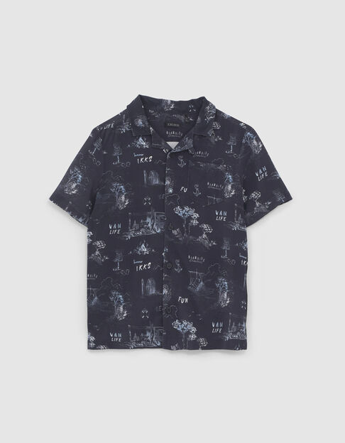 Boys’ navy toile de Jouy organic cotton short shirt - IKKS