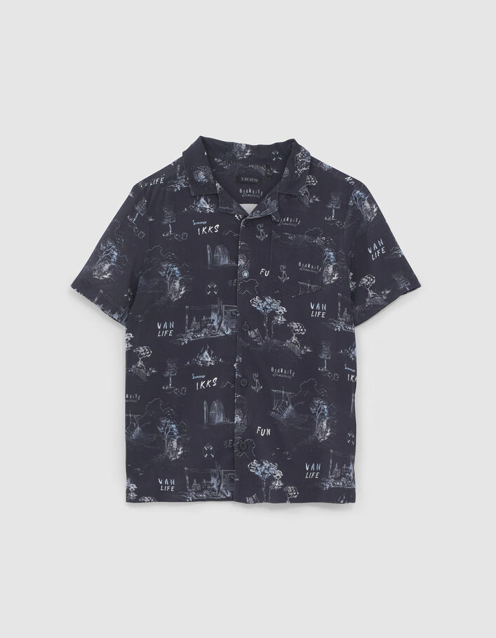 Boys’ navy toile de Jouy organic cotton short shirt-2