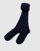 Girls’ navy knit tights with cable knit down legs-4