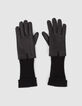 Guantes negros bimaterial piel y punto mujer-1