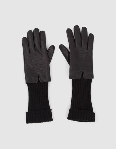 Guantes negros bimaterial piel y punto mujer - IKKS