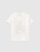T-shirt blanc cassé bio à visuel chien-batteur garçon -3
