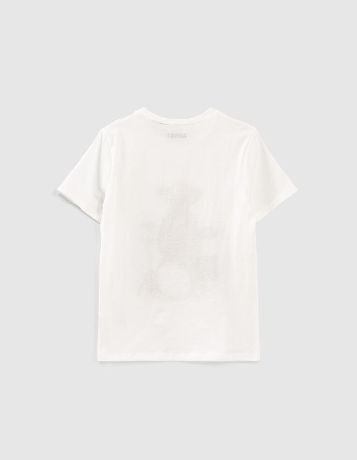 T-shirt blanc cassé bio à visuel chien-batteur garçon -3