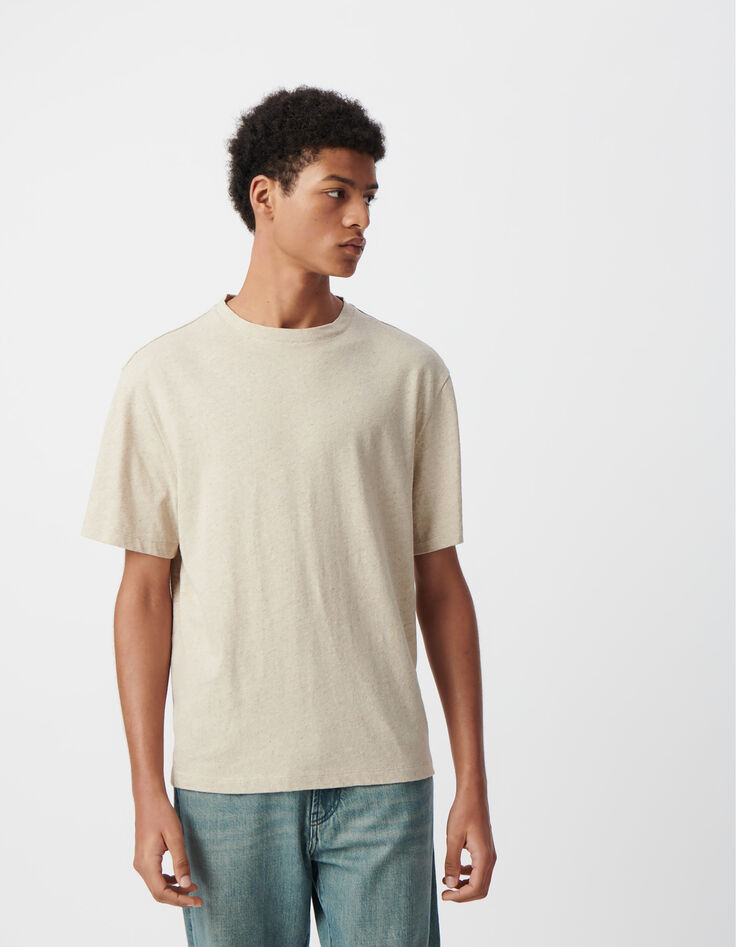 Men’s beige marl cotton and linen T-shirt-3