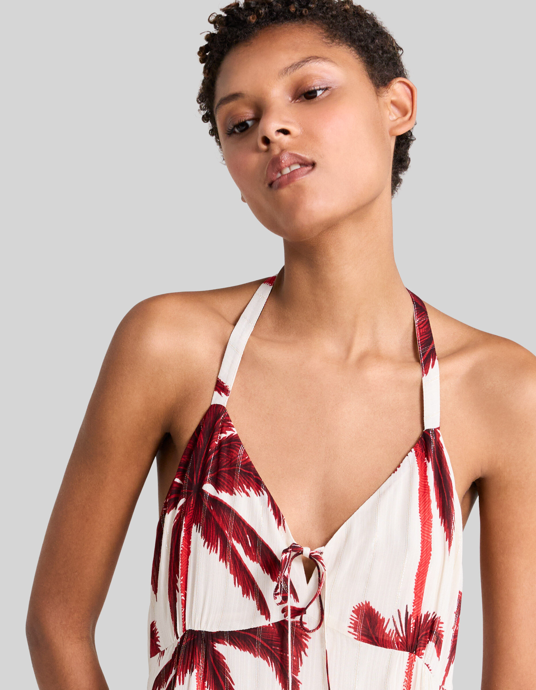 Robe longue ecrue imprime palmiers Femme IKKS
