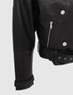 Women’s black leather jacket with faux sheepskin collar-4