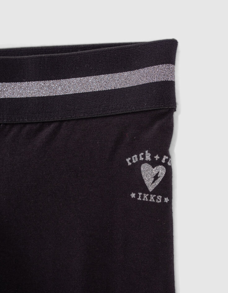 Zwarte legging tailleband zilveren strepen meisjes-3