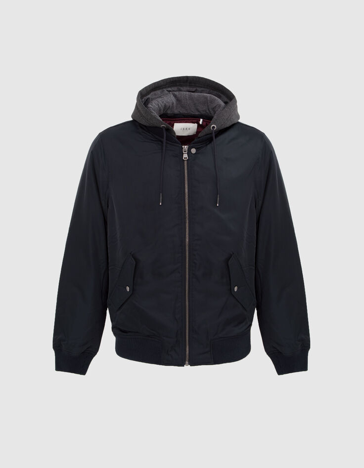 Marineblaue Herrenbomberjacke aus Nylon mit Kapuze-7