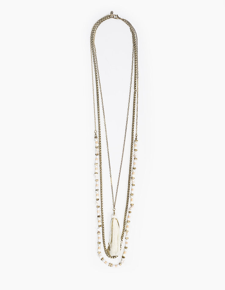 Sautoir perles blanc femme-1
