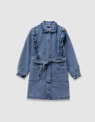Robe en jean bleu ceinturée détails volants fille - IKKS