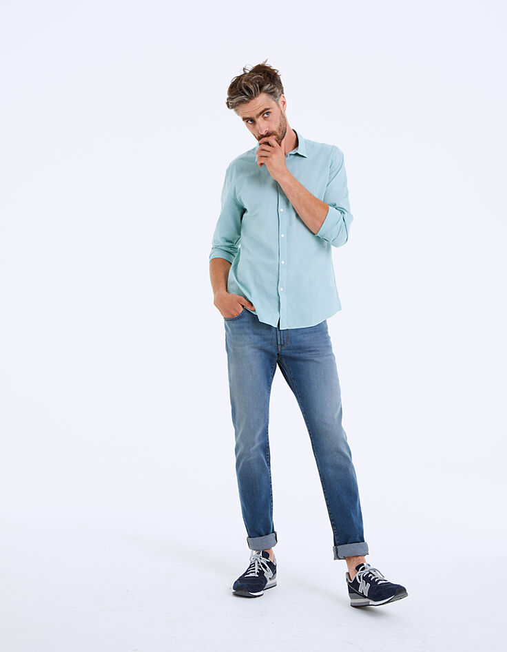 Men’s turquoise blue voile slim shirt-3