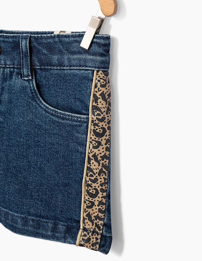 Girls' stone blue denim and leopard-print shorts - IKKS