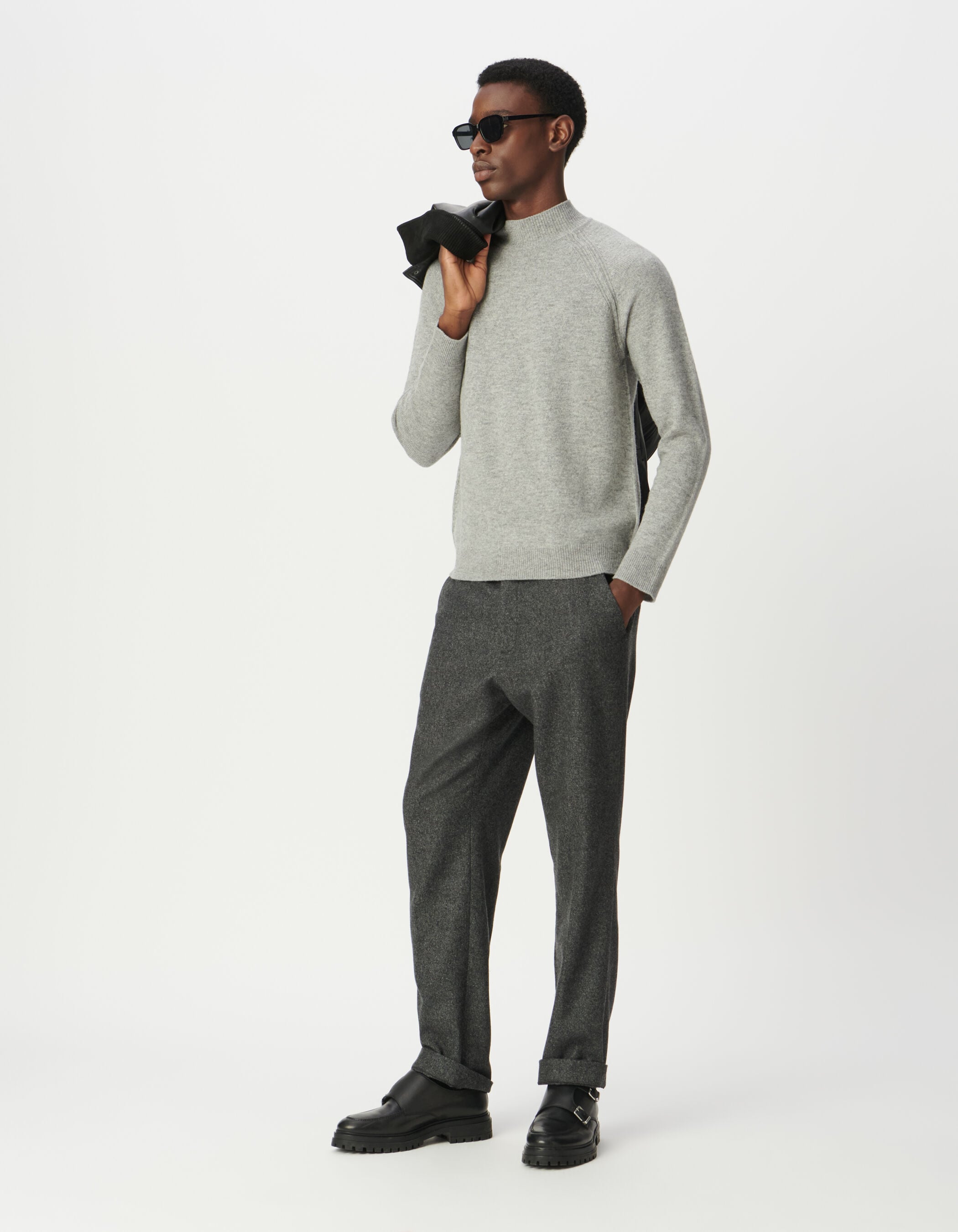 Men's grey knit funnel neck sweater IKKS