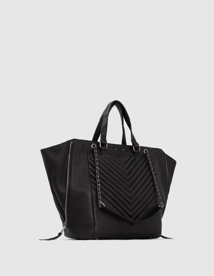 Sac cabas cuir noir LE 1440 matelassage chevrons femme - IKKS