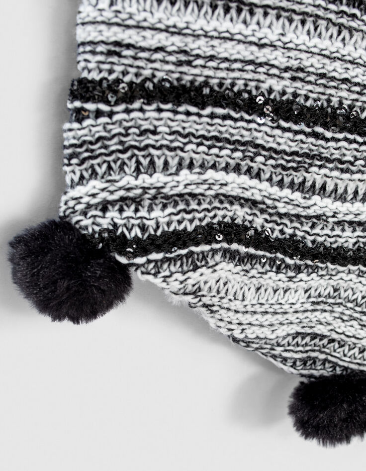 Snood blanc rayé noir brodé sequins fille-5 Snood blanc rayé noir brodé sequins fille-5