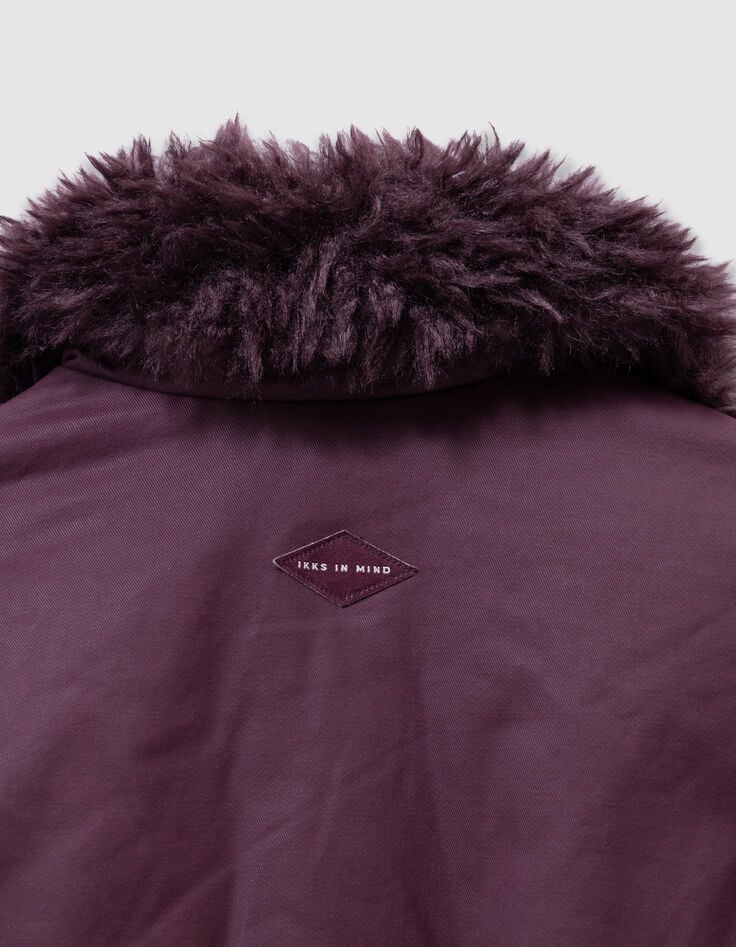 Girls’ burgundy jacket with detachable fur-lined collar-9