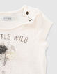 T-shirt écru bio avec fleurs 3D bébé fille-3