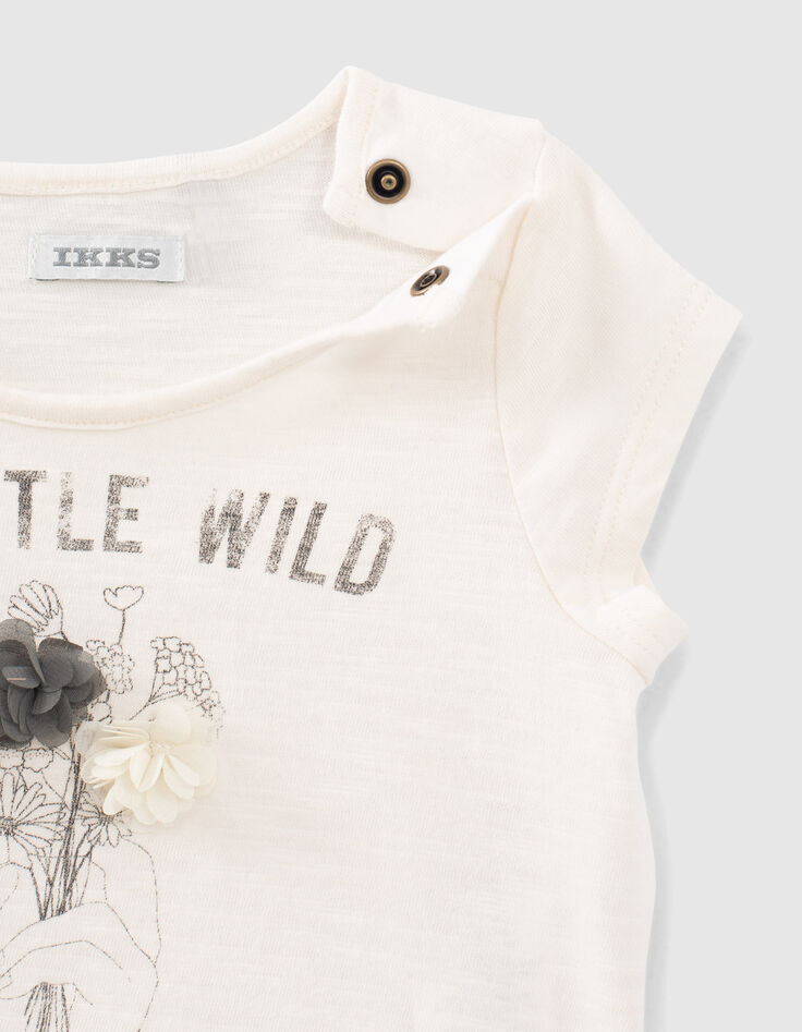 T-shirt écru bio avec fleurs 3D bébé fille-3