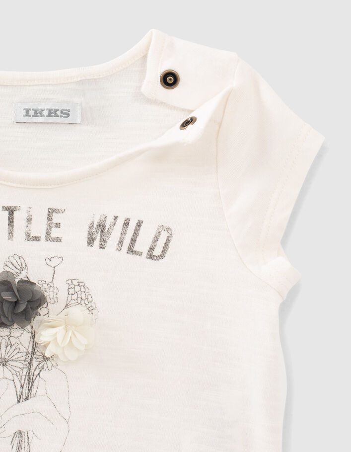 Baby girls’ ecru organic T-shirt with 3D flowers - IKKS