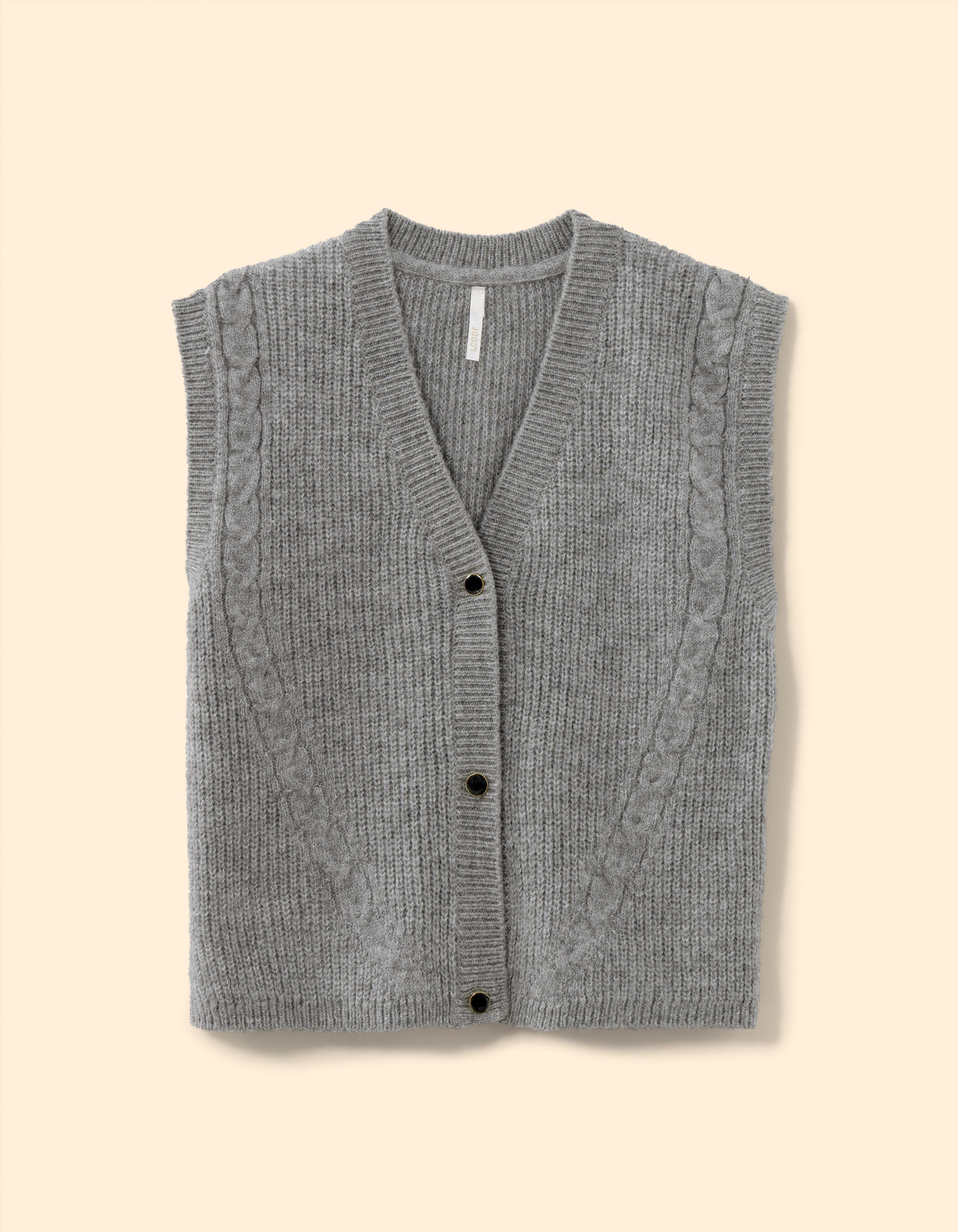 I.Code grey decorative cable knit sleeveless cardigan