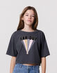 Grijs T-shirt biokatoen geflockte tekst en strepen meisjes-1