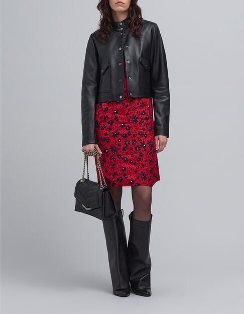 Bomber de piel negra recortada para mujer - IKKS