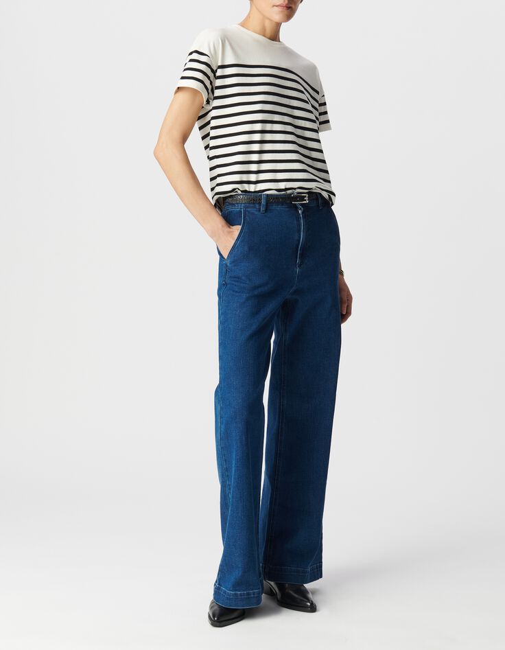 Camiseta marinera de mujer de algod&oacute;n con cuello redondo y bordado-1