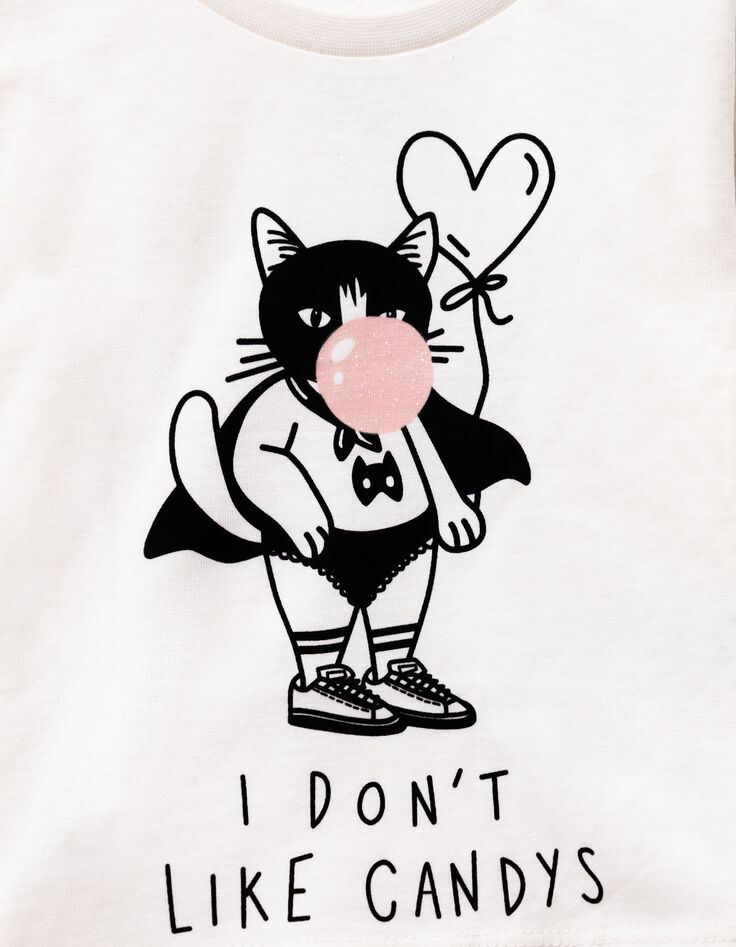 T-shirt manches longues écru super-chat fille-4