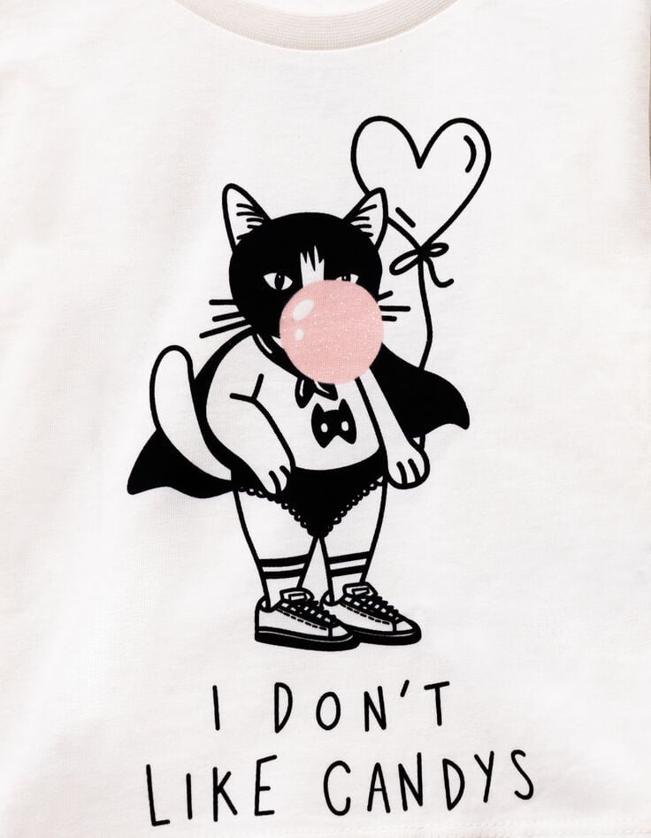 T-shirt manches longues écru super-chat fille-4 T-shirt manches longues écru super-chat fille-4