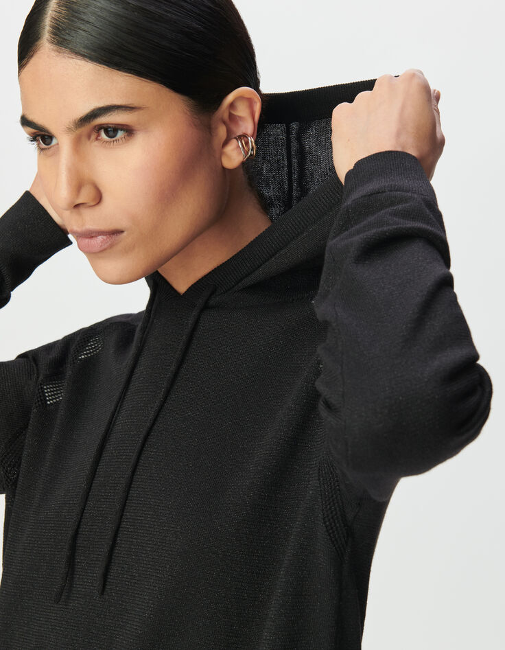 Pull à capuche noir tricot fin lurex Femme-4