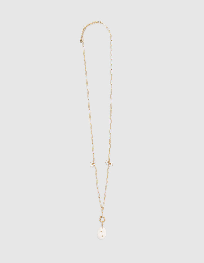 Women’s gold-tone long chain necklace with ecru pendant - IKKS