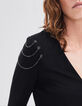 Blouse noire recyclée détails chaînes épaules Femme-4
