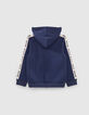 Boys’ indigo hooded cardigan with letter sleeves-4