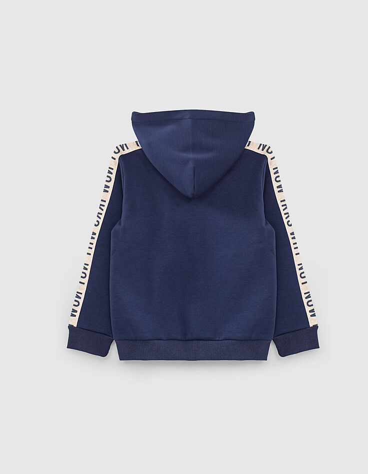 Boys’ indigo hooded cardigan with letter sleeves-4