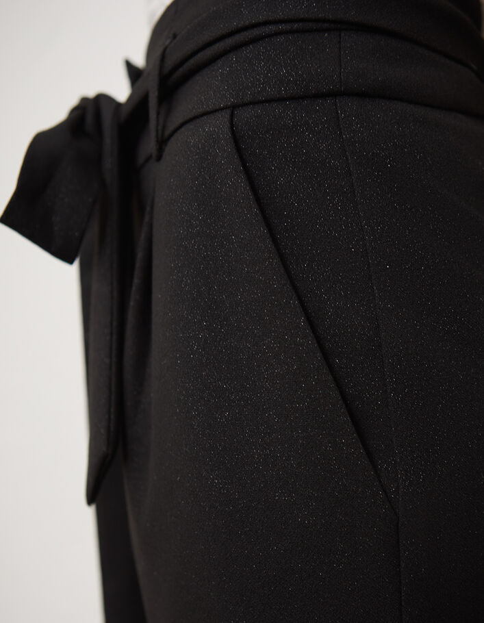 Schwarze, weite Metallic-Damenhose mit abnehmbarem Gürtel - IKKS