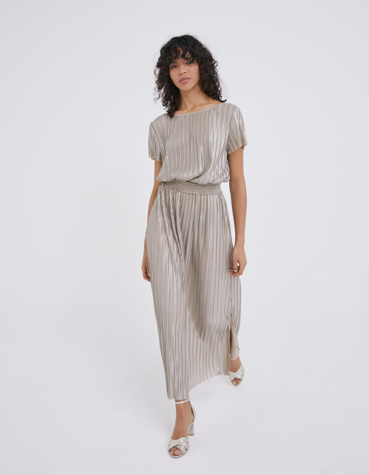 Robe longue dorée plissée réversible Femme-11