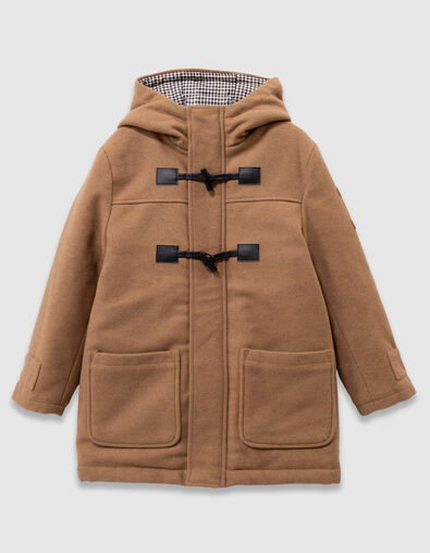 Boys&rsquo; beige woolcloth duffle-coat-style hooded coat - IKKS