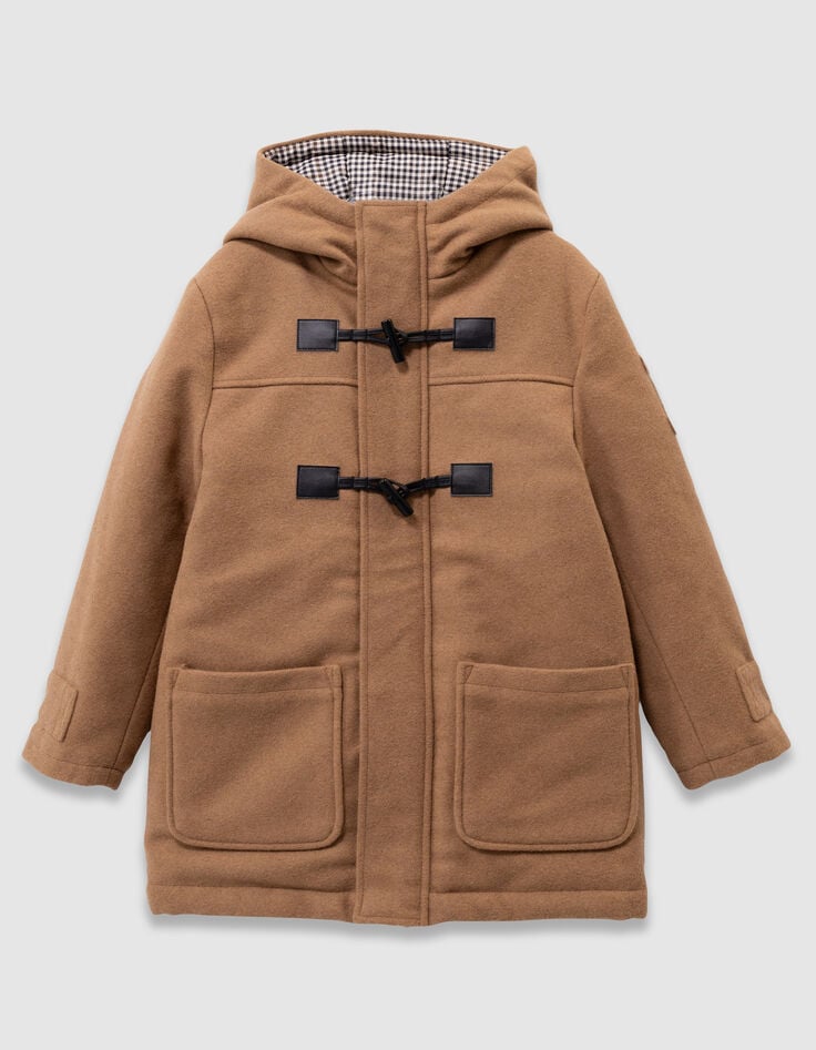 Beige wollen jas met kap dufflecoatstijl jongens-2 Beige wollen jas met kap dufflecoatstijl jongens-2