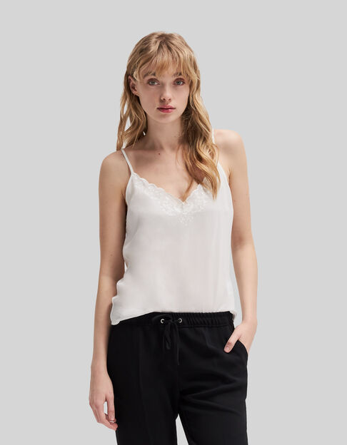 Women’s white silk camisole with skull embroidery - IKKS