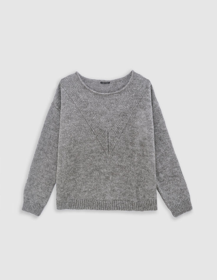 Gebreide trui in grijs visgraatmotief voor dames-7