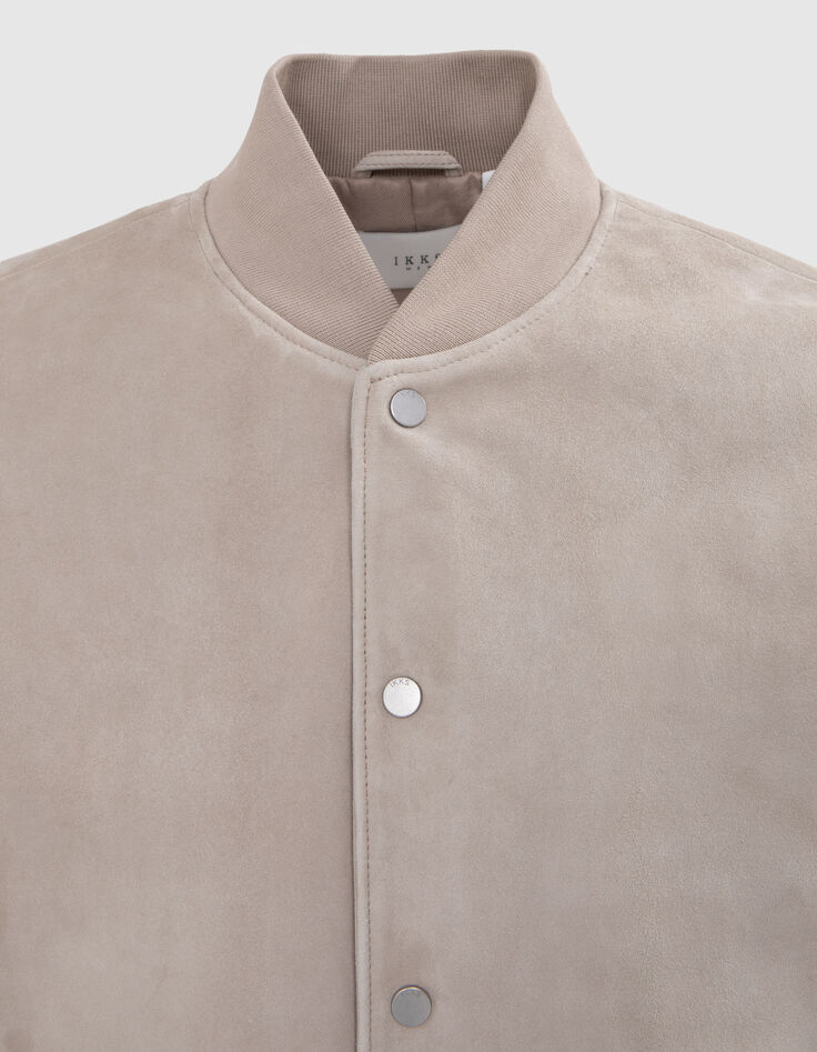 Beige bomber in su&egrave;deleer Heren-5