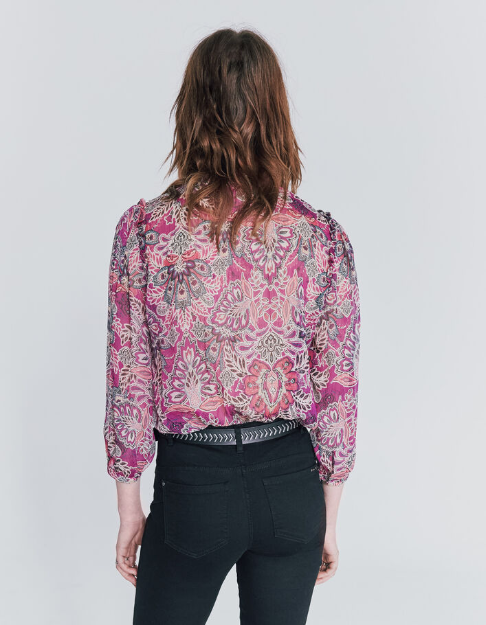 Women's fuchsia floral bandana print voile loose blouse - IKKS
