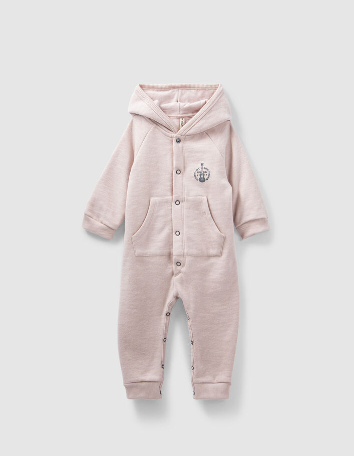 Baby’s light pink organic fabric hooded all-in-one - IKKS