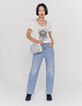 Tee-shirt écru en lin col V visuel message cœur ailé femme-5