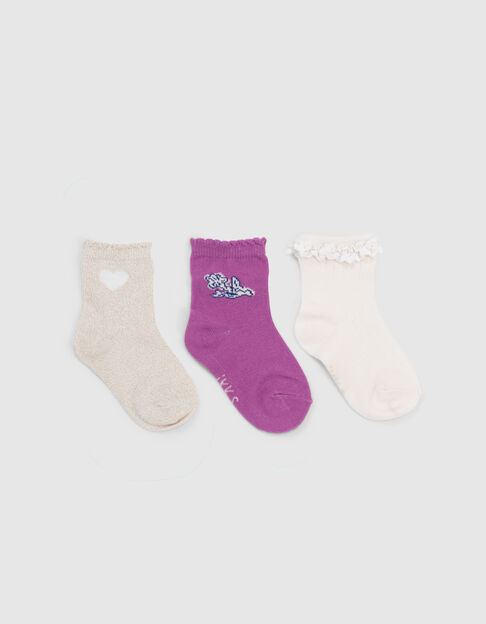 Chaussettes &eacute;crues, mauve et dor&eacute;es b&eacute;b&eacute; fille - IKKS