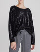 Women’s black knit oversize sweater, embroidered sequins-1